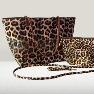 Humble Chic Reversible Vegan Leather Oversized Tote Bag + Leopard Makeup Bag Set